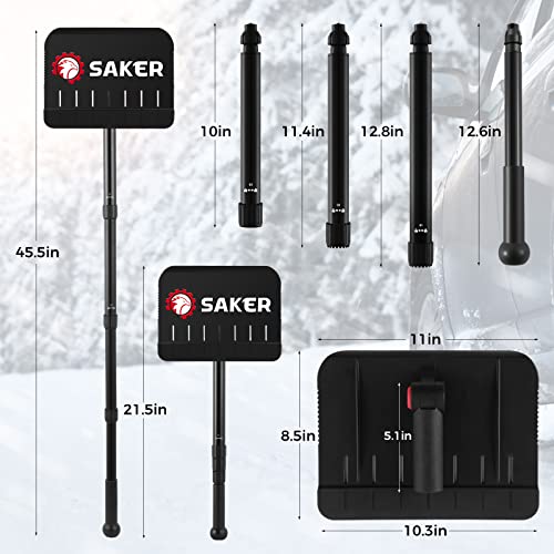 Saker Collapsible Snow Removal & Ice Scraper Kit-Extendable Ice Scraper|Extendable Grip Snow Scraper, Magical Car Windshield Ice Snow Remover Scraper Tool