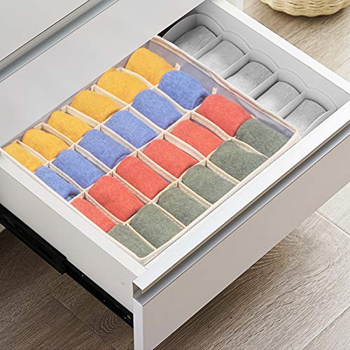 3 Pack Socks Underwear Drawer Organizer Divider, 24 Cells Foldable Fabric Closet Organizer Storage Box for Socks, Underwear, Ties, Belts