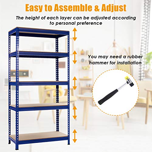 Tangkula 5-Tier Steel Storage Shelves, 73” Heavy Duty Garage Shelf with Adjustable Shelves, Boltless Shelving Unit for Free Combination, Metal Muscle Rack for Home Office Garage (1, Blue)