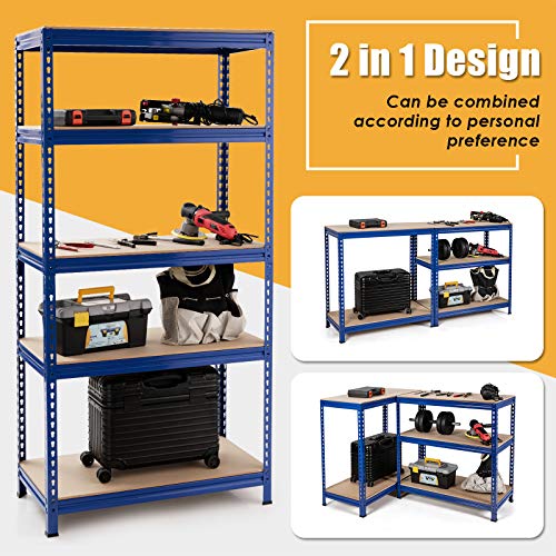 Tangkula 5-Tier Steel Storage Shelves, 73” Heavy Duty Garage Shelf with Adjustable Shelves, Boltless Shelving Unit for Free Combination, Metal Muscle Rack for Home Office Garage (1, Blue)