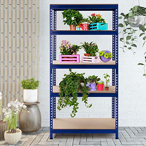 Tangkula 5-Tier Steel Storage Shelves, 73” Heavy Duty Garage Shelf with Adjustable Shelves, Boltless Shelving Unit for Free Combination, Metal Muscle Rack for Home Office Garage (1, Blue)