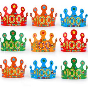 35 pieces 100 days paper crowns, 100th day of school celebration paper crown party hat with i am 100 days smarter printed, for classroom school decor