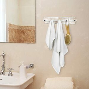 MyGift 15 Inch Whitewashed Wood Towel Hanger Wall Rack with 5 Peg Hooks, Bathroom Robe and Hand Towel Hooks