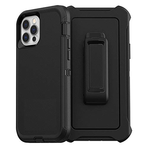 Defender Case for iPhone 12 Triple Layer Defense for iPhone 12 Pro Case SCREENLESS Edition Belt Clip Holster Black 6.1