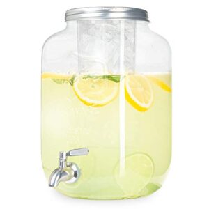 crutello 2 pack glass beverage dispenser with stainless steel spigots, 2 gallon drink dispenser metal black stand, lemonade, tea, water, mason jar style | a family-owned american brand