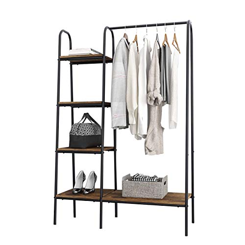 soges Free-Standing Garment Racks Metal Clothing Rack with Storage Shelvels and Hanging Rod Closet Storage Organizer Clothing Rack Black,UT-011