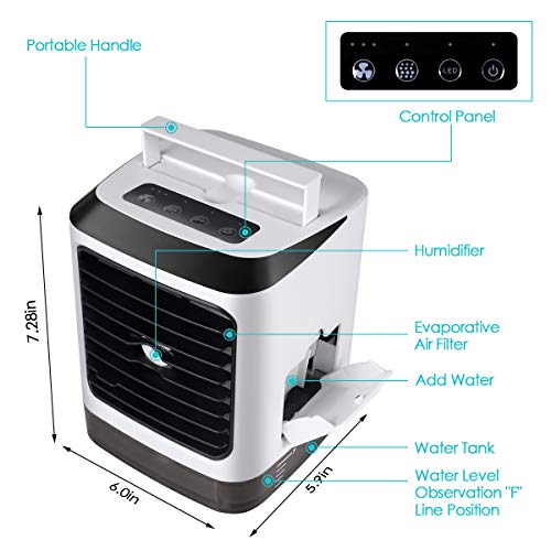 Personal Air Cooler, Upgraded 4 in 1 Portable Evaporative Conditioner with 7 LED Light/Purifier/Humidifier/ 3 Modes Desktop Fan, Mini USB Simply Modern Quiet Air Conditioner Fan for Office, Home Use