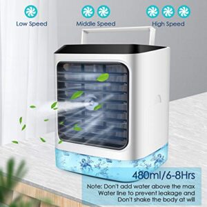 Personal Air Cooler, Upgraded 4 in 1 Portable Evaporative Conditioner with 7 LED Light/Purifier/Humidifier/ 3 Modes Desktop Fan, Mini USB Simply Modern Quiet Air Conditioner Fan for Office, Home Use