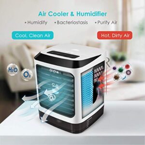 Personal Air Cooler, Upgraded 4 in 1 Portable Evaporative Conditioner with 7 LED Light/Purifier/Humidifier/ 3 Modes Desktop Fan, Mini USB Simply Modern Quiet Air Conditioner Fan for Office, Home Use