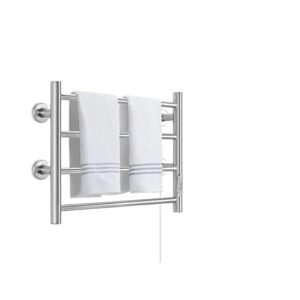 towel warmer 4 bars wall mounted heated towel racks for bathroom plug-in/hardwired, stainless steel hot towel rack with timer brushed silver…