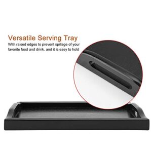 Portable Binaural Rectangle Solid Wood Food Serving Tray, Tea Coffee Snack Food Serving Tray Plate (Black)