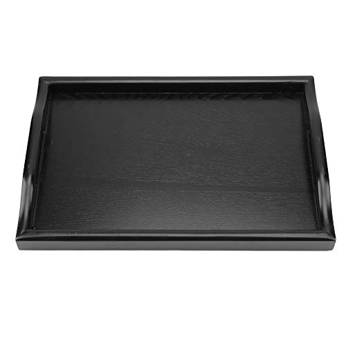 Portable Binaural Rectangle Solid Wood Food Serving Tray, Tea Coffee Snack Food Serving Tray Plate (Black)