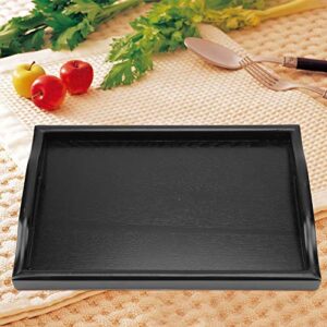 Portable Binaural Rectangle Solid Wood Food Serving Tray, Tea Coffee Snack Food Serving Tray Plate (Black)