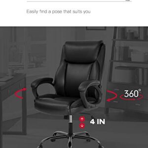 BestOffice Office Chair Computer Desk Chair PU-Padded Adjustable Exectuive High-Back Cushion Lumbar Support Chair with Armrest - Black