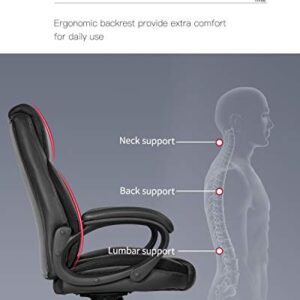BestOffice Office Chair Computer Desk Chair PU-Padded Adjustable Exectuive High-Back Cushion Lumbar Support Chair with Armrest - Black