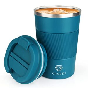 CS COSDDI Travel Mug 12oz - Vacuum Insulated Coffee Travel Mug Spill Proof with Leakproof Lid - Double Walled Reusable Tumbler Cups for Keep Hot/Ice Coffee,Tea and Beer(Aquamarine)