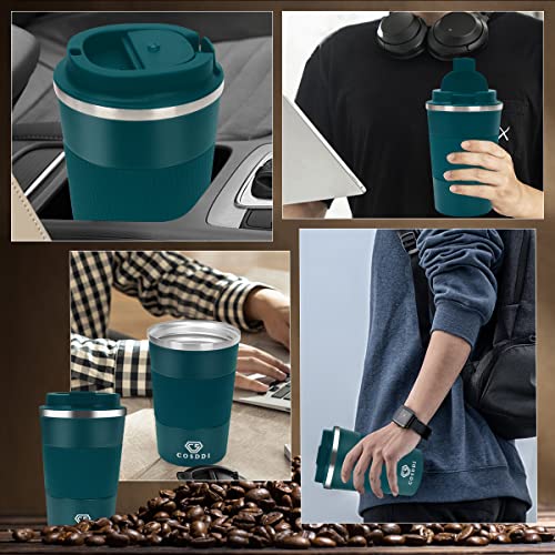 CS COSDDI Travel Mug 12oz - Vacuum Insulated Coffee Travel Mug Spill Proof with Leakproof Lid - Double Walled Reusable Tumbler Cups for Keep Hot/Ice Coffee,Tea and Beer(Aquamarine)