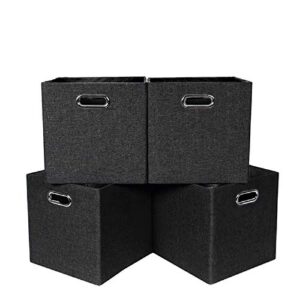 oprass cube storage bins 13x13 folding baskets hard shelf organizer bins (4pcs, black)