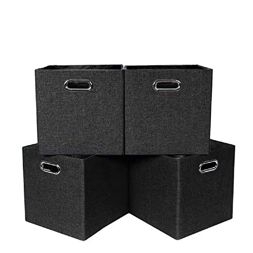 Oprass cube storage bins 13X13 Folding Baskets Hard Shelf Organizer Bins (4pcs, Black)