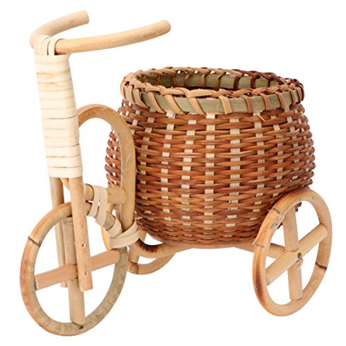 BESPORTBLE Handmade Samll Rattan Basket Bamboo Woven Storage Basket Tricycle Shape Flower Plant Basket for Home Wedding Desktop Ornament (Style 2)