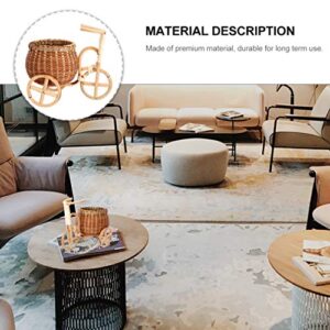 BESPORTBLE Handmade Samll Rattan Basket Bamboo Woven Storage Basket Tricycle Shape Flower Plant Basket for Home Wedding Desktop Ornament (Style 2)