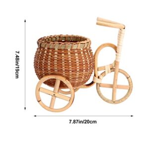 BESPORTBLE Handmade Samll Rattan Basket Bamboo Woven Storage Basket Tricycle Shape Flower Plant Basket for Home Wedding Desktop Ornament (Style 2)