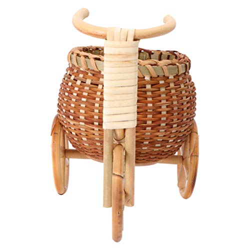 BESPORTBLE Handmade Samll Rattan Basket Bamboo Woven Storage Basket Tricycle Shape Flower Plant Basket for Home Wedding Desktop Ornament (Style 2)