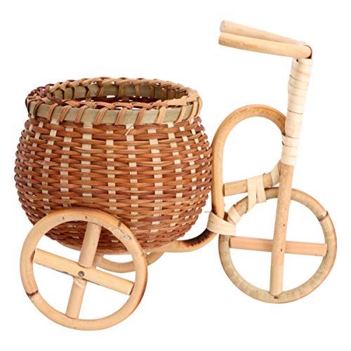 BESPORTBLE Handmade Samll Rattan Basket Bamboo Woven Storage Basket Tricycle Shape Flower Plant Basket for Home Wedding Desktop Ornament (Style 2)