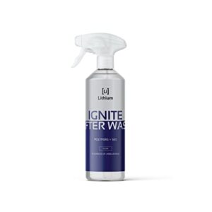 lithium ignite after wash conditions and shines surfaces as you dry. streak-free hydrophobic formula adds lubrication to stop micro scratching while sealing and making surfaces pop with color.
