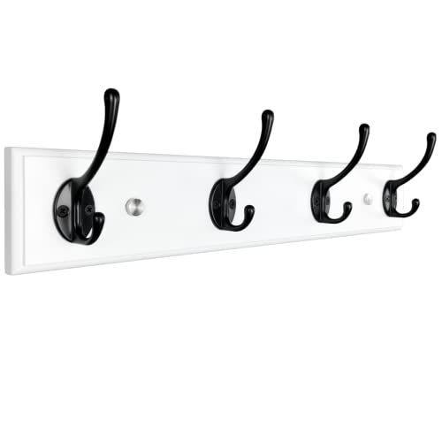 lomejii Wood Coat Rack Wall Mount with 4 Wall Hooks, 17.3''，Heavy Duty Wall Hanger Winter-Coat, Hat,Key, Great Modern Decoration Hooks Rack for Entryway Bedroom Farmhouse Mudroom,White