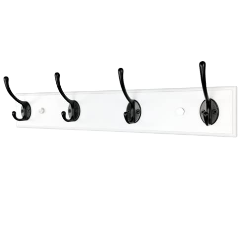 lomejii Wood Coat Rack Wall Mount with 4 Wall Hooks, 17.3''，Heavy Duty Wall Hanger Winter-Coat, Hat,Key, Great Modern Decoration Hooks Rack for Entryway Bedroom Farmhouse Mudroom,White