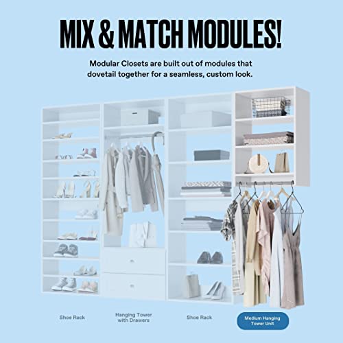 Medium Hanging Closet Unit - Modular Closet System For Hanging - Corner Closet System - Closet Organizers And Storage Shelves (White, 19.5 inches Wide) Closet Shelves