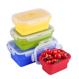 collapsible silicone food storage containers with bpa free lid meal prep containers space saver for kitchen, bento lunch boxes, travel picnic, leftover, microwave, refrigerator set of 4