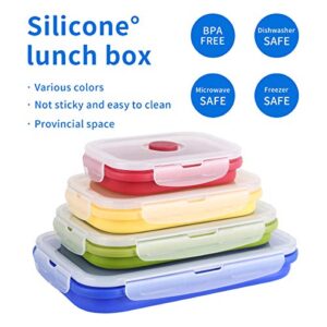 Collapsible Silicone Food Storage Containers with BPA Free Lid Meal Prep Containers Space Saver for Kitchen, Bento Lunch Boxes, Travel Picnic, Leftover, Microwave, Refrigerator Set of 4