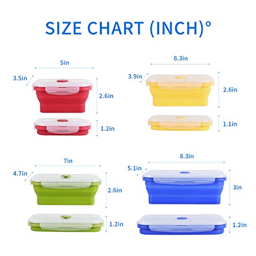 Collapsible Silicone Food Storage Containers with BPA Free Lid Meal Prep Containers Space Saver for Kitchen, Bento Lunch Boxes, Travel Picnic, Leftover, Microwave, Refrigerator Set of 4