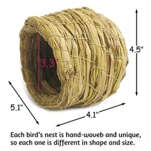 kathson Straw Bird Nest Natural Fiber Birdcage Birdhouse Parrot Hideaway Shelter Hut Parakeet Perch Hanging Bell Toys for Small Finch Canary Lovebird Resting Breeding Playing 4PCS