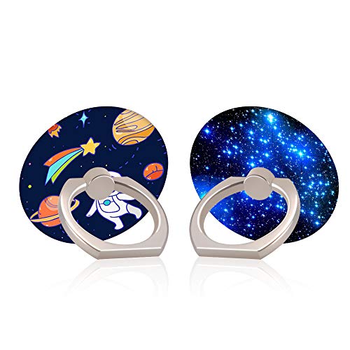 LuGeKe Astronauts Planets Design 360 Degree Cell Phone Ring Holder,Starry Sky Print Round Rotation Finger Ring Stand,Universal Phone Grip Loop Compatible with All Smartphones and Tablets(2 Pack)