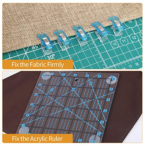 Rotary Cutter Set, 42Pcs Self Healing Cutting Mat Kit - 45mm Rotary Fabric Cutter with 5 Extra Cutter Blades, A4 Cutting Mat, 20 Craft Clips, 15 Non-Slip Grips, Sewing Supplies for Crafting Sewing