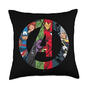 marvel avengers a logo super heroes assemble throw pillow, 18x18, multicolor