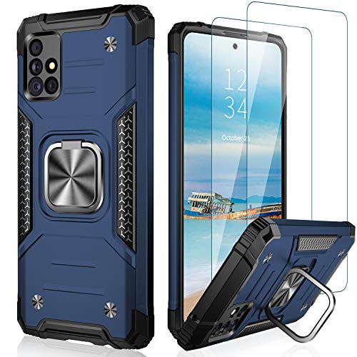 IKAZZ Galaxy A51 4G Case with Screen Protector,Dual Layer Soft Flexible TPU and Hard PC Cover Anti-Slip Full-Body Rugged Protective Phone Case with Kickstand for Samsung Galaxy A51 4G Blue