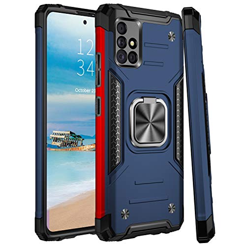 IKAZZ Galaxy A51 4G Case with Screen Protector,Dual Layer Soft Flexible TPU and Hard PC Cover Anti-Slip Full-Body Rugged Protective Phone Case with Kickstand for Samsung Galaxy A51 4G Blue