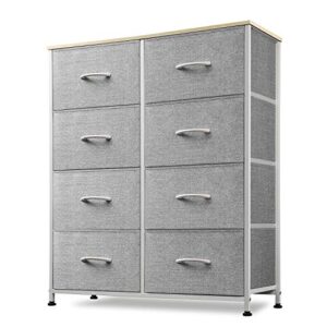 moromuu fabric dresser with 8 drawers, storage dresser for bedroom, hallway, nursery, entryway, closets, sturdy metal frame, wood tabletop, easy pull handle, gray