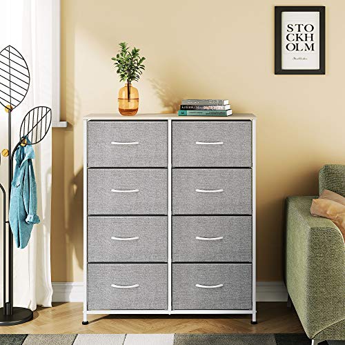 Moromuu Fabric Dresser with 8 Drawers, Storage Dresser for Bedroom, Hallway, Nursery, Entryway, Closets, Sturdy Metal Frame, Wood Tabletop, Easy Pull Handle, Gray