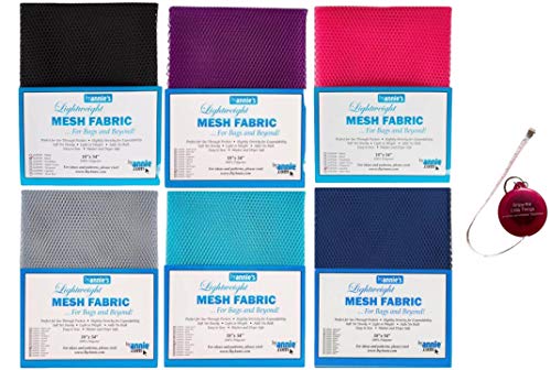 ByAnnie's Mesh Fabric Lightweight Galaxy Bundle-Lipstick, Parrot Blue, Pewter, Tahiti, Black and Blast Off Blue 18" x 54" with Tape Measure Bundle of 7 Items Galaxy