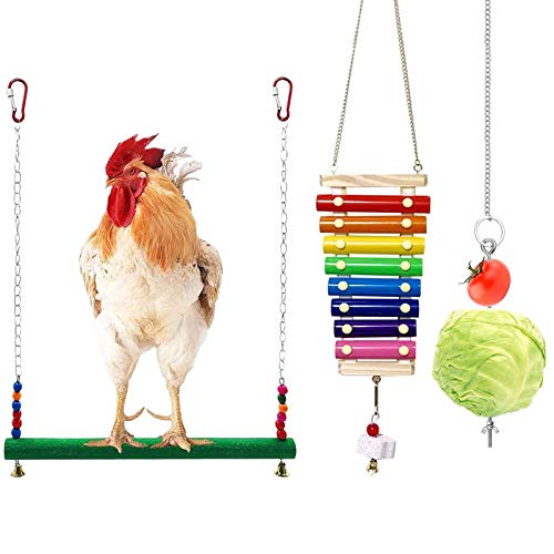 Huders Chicken Toys Chicken Swing and Chicken Bird Xylophone Toy - Wood Stand for Hens Handmade Chicken Coop Swing Ladder Toys Vegetable Hanging Feeder for Chicken