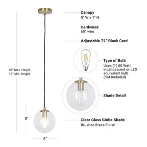 Catalina Lighting 23124-000 Mid-Century Modern Glass Globe Mini Pendant, 8", Brass