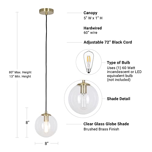 Catalina Lighting 23124-000 Mid-Century Modern Glass Globe Mini Pendant, 8", Brass