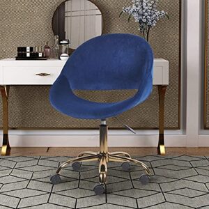 gia navy blue tufted velvet office chairs with wheels - cute swivel fabric armchairs for makeup vanity room - adjustable desk chair for beauty room, living room home office - 1 pack