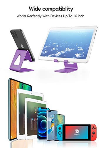 Aoviho Desktop Cell Phone Stand Phone Holder for Desk - Aluminum Phone Dock for iPhone 13 12 pro 11 X Xs max 8 7 6 6s Plus SE 5 5S Samsung All Smart Phones (Purple)