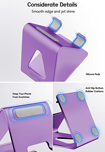 Aoviho Desktop Cell Phone Stand Phone Holder for Desk - Aluminum Phone Dock for iPhone 13 12 pro 11 X Xs max 8 7 6 6s Plus SE 5 5S Samsung All Smart Phones (Purple)